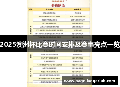 2025澳洲杯比赛时间安排及赛事亮点一览